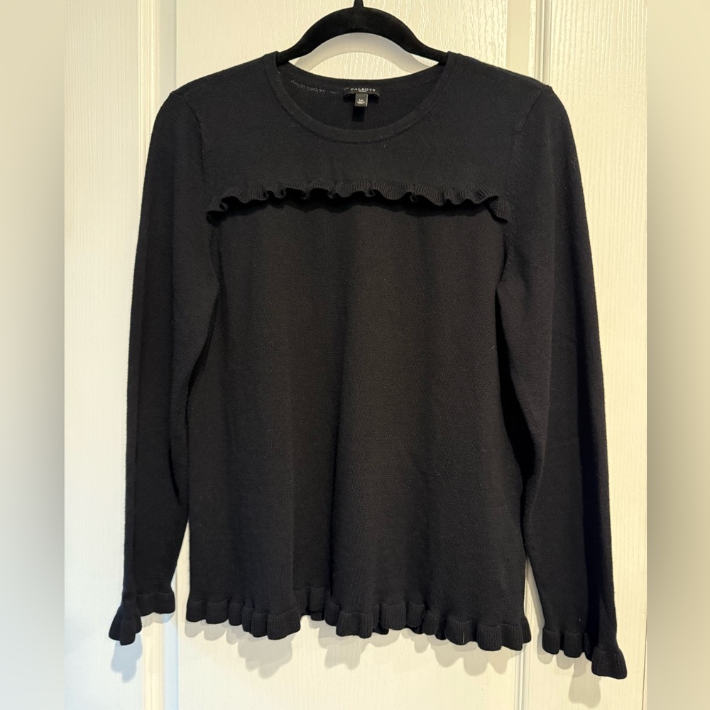 Talbots Black Long Sleeve Ruffle Top